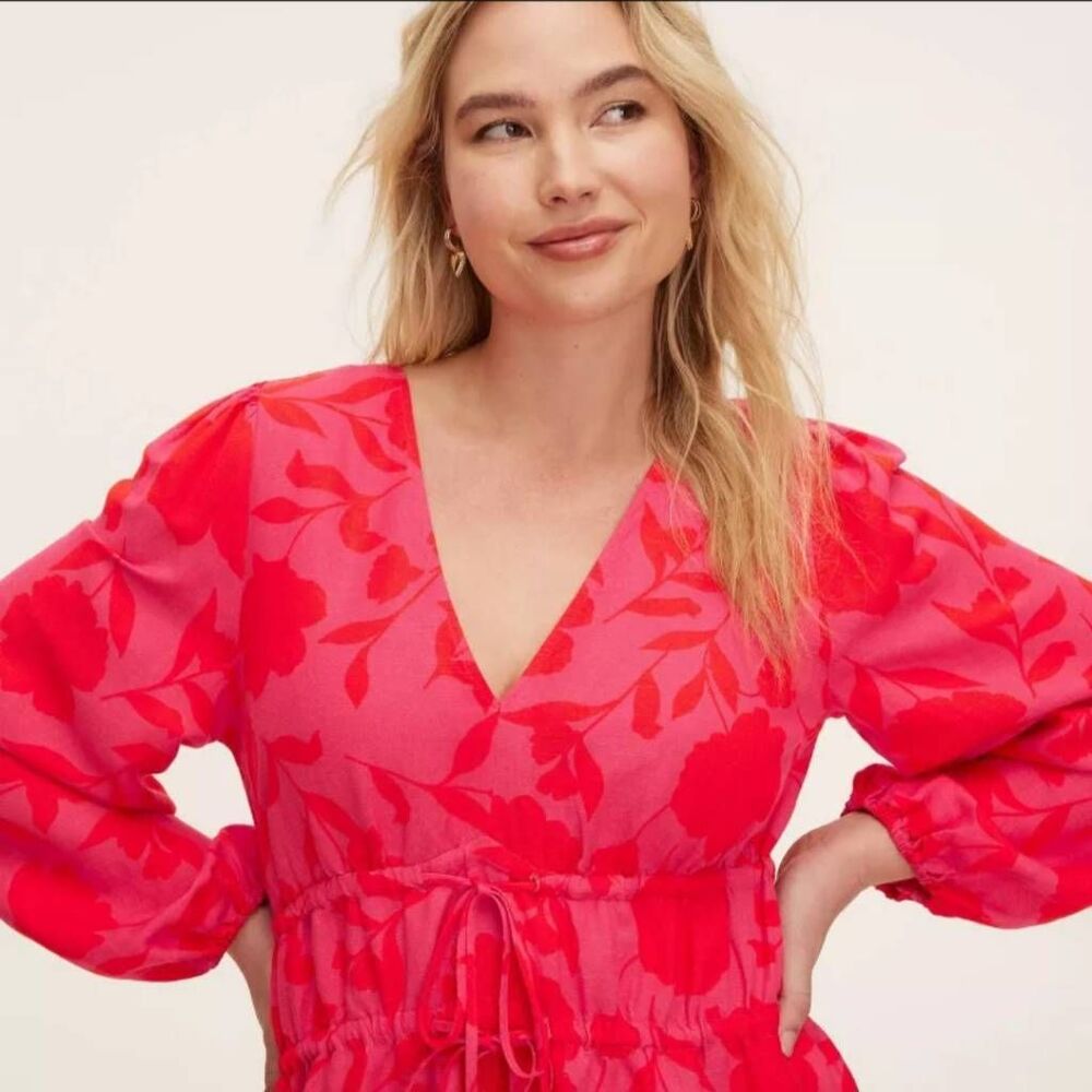 NWT Kate Spade New York x Target XL Classic Rose Linen Long Sleeve Maxi Dress - Picture 4 of 5